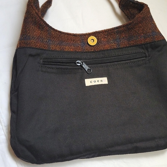 HARRIS TWEED BROWN Leather Straps. Brown Blue Bag. Shoulder Bag - Picture 9 of 15